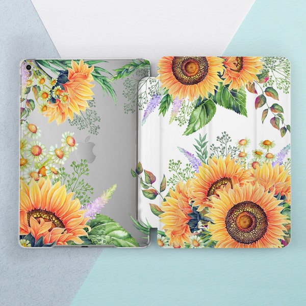 Sunflower iPad case Flowers Cute Floral Leaf iPad 9.7 2018 6th 5th gen Sunflower Summer Daisy iPad Pro 10.5 Pro 12.9 iPad Air 2 Mini 4 Smart