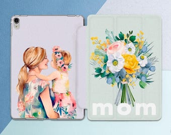 Mom gift iPad case floral Aesthetic Case stand iPad case saying Light purple Green Watercolor Bouquet Air 11 10 9 Mini 7 10 2 Pro 13 2026