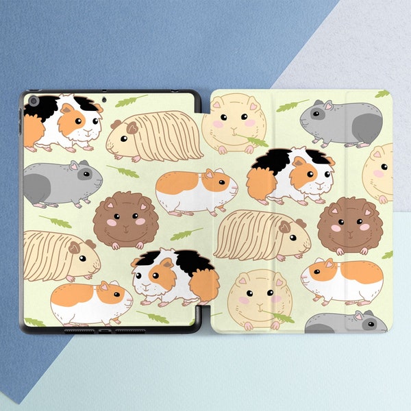 Kawaii guinea pigs ipad case pencil iPad case funny Cute animals case Light green case iPad 11 2021 iPad Air 3 iPad  12 9 2021 iPad Air 5