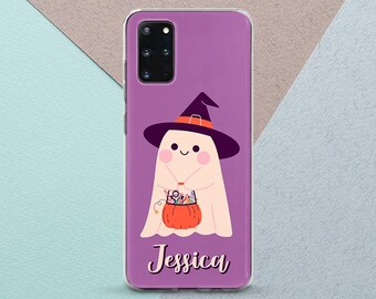 Violet case Kawaii ghost art Case for Samsung Phone case purple Halloween Custom name Personalized case Spooky Funny s25 s24 Note 20 s23 s22