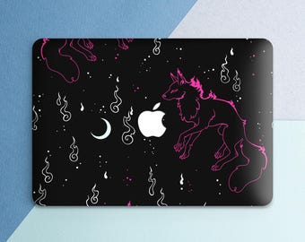 Macbook case wolf Macbook case kitsune Black case Aesthetic Japanese god Animal Moon Pro 14 Pro 16 Air 15 Air 13 2026 M5 M4 m3 Neo Pro 13