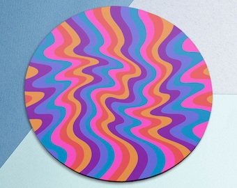 Mousepad trippy 1960s art decor Mousepad wave Pink Violet art Orange Blue Purple Desk Accessories Square mouse pad Round mouse pad Mouse mat