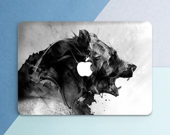 Macbook case bear Gift for man Wild animal print Macbook case gray For him modern art Nature Air 15 13 Pro 13 M2 Pro 16 2025 Pro 14 Retina