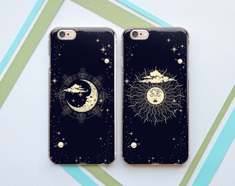 Matching cases Moon and sun iPhone deep blue Coule cases iPhone 17 Air Pro 16 15 14 12 11 Case for Samsung Note 20 Ultra s24 s25 Pixel 9 8