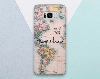 World map case Vintage Name Personalized Custom Initials Monogram Case for Samsung  s10 5g case Note 10 Plus s10e Note 20 s21 FE s22 plus s9