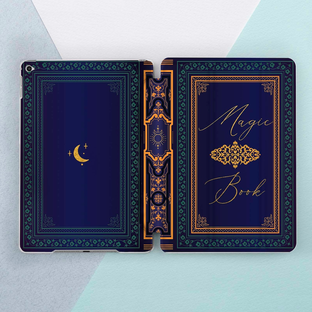 Magic Note Pad Case Magic Book Print iPad Deep Blue Vintage Style Witchy Moon Ornamental ...