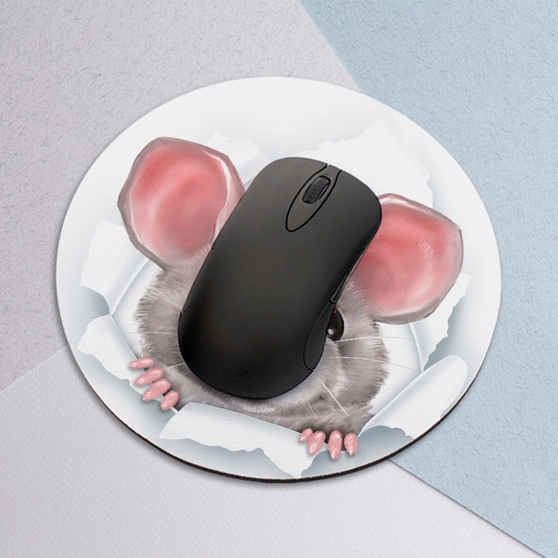 Mouse Pad Rats White Cover Cute Rat Art Round Mouse Pad Kawaii Etsy