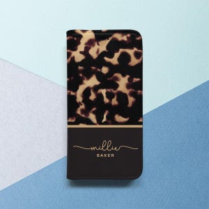 Wallet Phone Case Turtle shell print Animal print cover iPhone flip case Custom name case Fashion Trendy Personalized iPhone 15 14 13 12 11