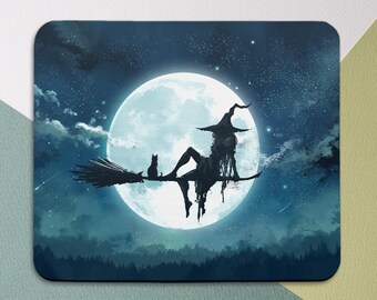 Mousepad witchy Mousepad woman Halloween decor Mousepad moon Nature Night art Square mouse pad Circle Mousepad Desk Accessories Round mat