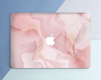 Macbook case with name Pink marble print Macbook case stone Aesthetic custom case Personalized case Pro 14 M5 Pro 16 2025 Air 13 Air 15 case
