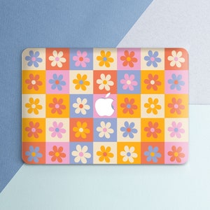 Macbook case hippie Simple flowers art Macbook hard case Checkered print case Macbook Air 15 Pro 13 2022 case Macbook Pro 14 Pro 16 2023