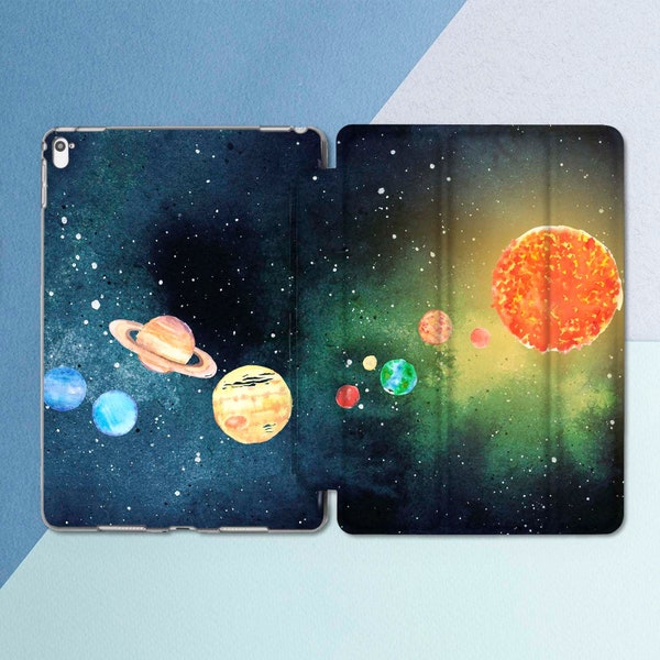 Space iPad case Galaxy Stars Watercolor iPad 9.7 2018 6th 5th gen Cute Planets Art Space Colorful iPad Pro 10.5 Pro 12.9 Mini 4 Air 2 Cover