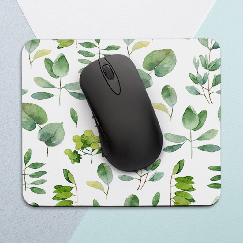 Green Leaf Mouse Pad Leaves Mouse Pad Round Mousepad Office Decor Mouse Mat Office Gift Mouse Pad Leaf Watercolor Mousepad Square Mouse Pad image 5