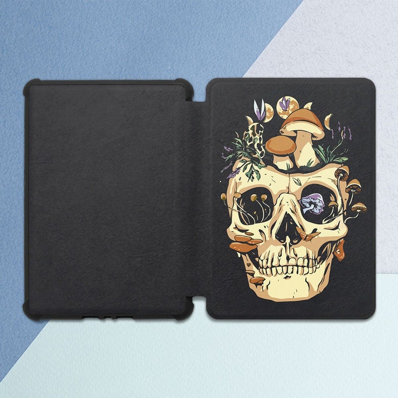 Kindle case skull Forest mushrooms art Kindle case goth Kindle black case Kindle case men Occult Creepy case Gift for him Kndle case 2019 image 1
