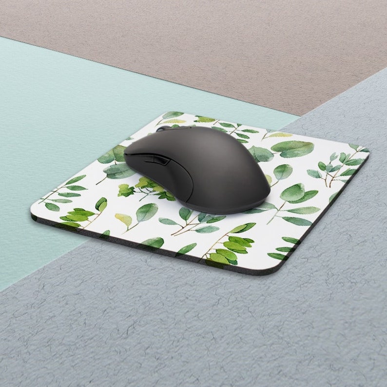 Green Leaf Mouse Pad Leaves Mouse Pad Round Mousepad Office Decor Mouse Mat Office Gift Mouse Pad Leaf Watercolor Mousepad Square Mouse Pad image 6