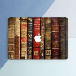 Bookshelf print Macbook case science Vintage art case Macbook case men Woman Books lover gift Macbook case reading Brown Red Old books art