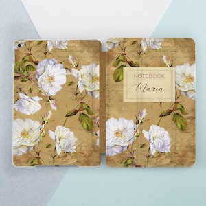 White flowers iPad case name Book print art iPad case floral Elegant Aesthetic iPad smart case iPad Air 4 iPad 11 2020 iPad mini 6 iPad 10 5