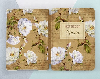 White flowers iPad case name Book print Pad case floral Elegant Aesthetic iPad smart case iPad Air 13 Mini 7 Pro 11 2025 Pro 13 11th gen