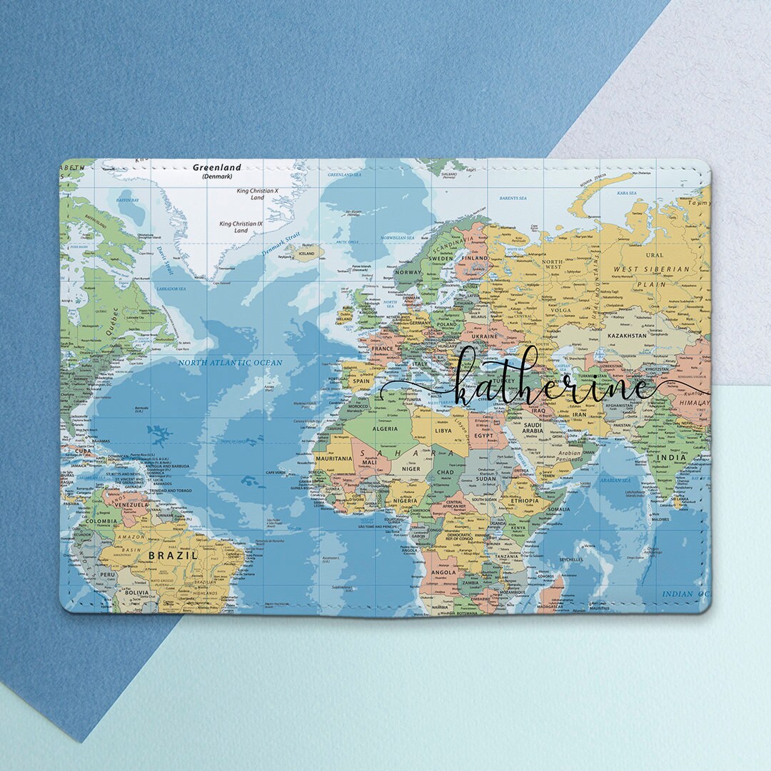 Passport Case Name World Map Art Travel Gift Passport Leather Etsy