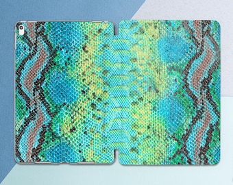 Bright snake print iPad case fashion Animal print cover iPad case serpent Aesthetic Teal Brown Flip stand Air 13 2026 Pro 13 Mini 7 11th gen