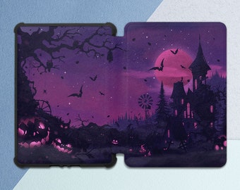 Kindle case horror Spooky art case Night nature print Kindle case pumpkin Dark violet print Paperwhite 2021 case All-new Kindle case Kindle