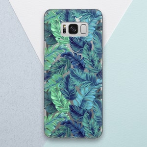 Banana Leaves Tropical Summer Phone case for Samsung Leaf Cute Teal Turquoise Blue Transparent case s22 s20FE Note 20 s21 plus s22 plus s10e