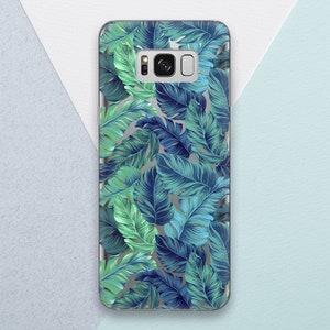 Banana Leaves Tropical Summer Phone case for Samsung Leaf Cute Teal Turquoise Blue Transparent case s22 s20FE Note 20 s21 plus s22 plus s10e