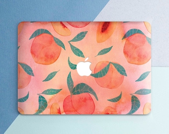 Macbook case peach Watercolor art Macbook hard case Green leaves Air 13 2020 Macbook pro 15 Air 13 2018 A1932 macbook air Summer fruits Gift