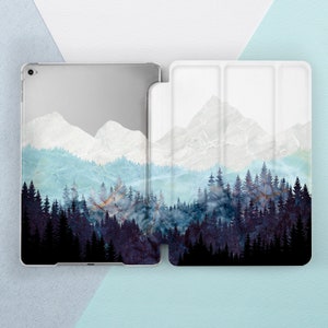 Mountains iPad case Marble Forest Trees Nature Blue White Marble Nature Stone iPad smart case Men For her iPad iPad Air Pro Mini Black cover