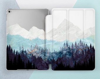 Mountains iPad case Marble Forest Trees Nature Blue White Marble Nature Stone iPad smart case Men For her iPad iPad Air Pro Mini Black cover