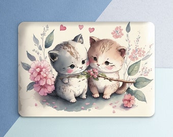 Kawaii cats art Macbook case cute Macbook case kitten Pink flowers art case Macbook case beige Macbook Pro 16 Air 13 M2 case Pro 13 2022