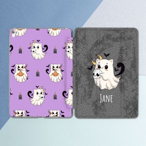 Сute cat ghost iPad case custom iPad case name iPad case spooky Halloween decor iPad 10 9 case iPad 10 2 case iPad case purple smart case
