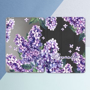 iPad case lilac Cute girly cover iPad case name Personalized case iPad case flowers Watercolor art case Botanical Floral art custom purple