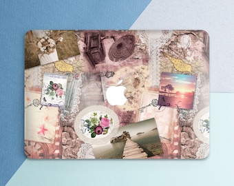 Vintage collage print Macbook case elegant Floral Summer print Macbook hard case Macbook case nature Light pink Macbook Air 15 Pro 16 2023