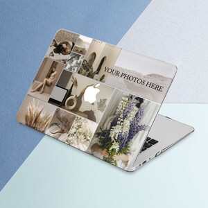 May include: A laptop computer with a custom design featuring a collage of images, including flowers, nature scenes, and abstract patterns. The text "YOUR PHOTOS HERE" is displayed on the laptop cover.