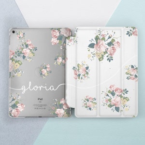 Flowers iPad case 10th gen 9th gen Personalized Name Floral Botanical Roses Cute Girl Custom iPad Pro 10.9 Pro 12.9 iPad Mini 6 Air 5 mom
