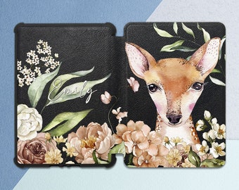 Cute deer art Kindle case name Personalized cover Kindle case animal Watercolor print Kindle custom case Kindle case flowers Paperwhite 2021