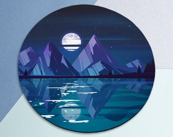 Mountains art Mousepad nature Mousepad moon Teachers gift Blue mouse pad Coworker Gift Round mouse pad Mousepad stars Desk Accessories Gift