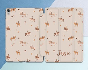 Girls horse jumping Equestrian sports iPad case animals Custom saying case Personalized iPad case name hearts Air 13 Pro 13 11 2025 Mini 7