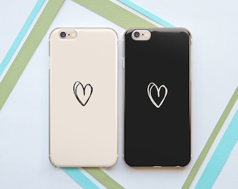 Matching phone cases Tiny hearts case Aesthetic Smile Trendy phone cases His and hers Friends gift Valentines day Minimalist art Beige Black