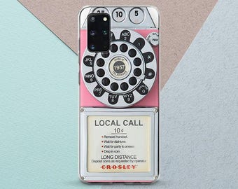 Case for Samsung Pink retro phone Vintage style case 80s print cover Girly Old phone case Public phone print s25 s24 Note 20 ultra s23 s22