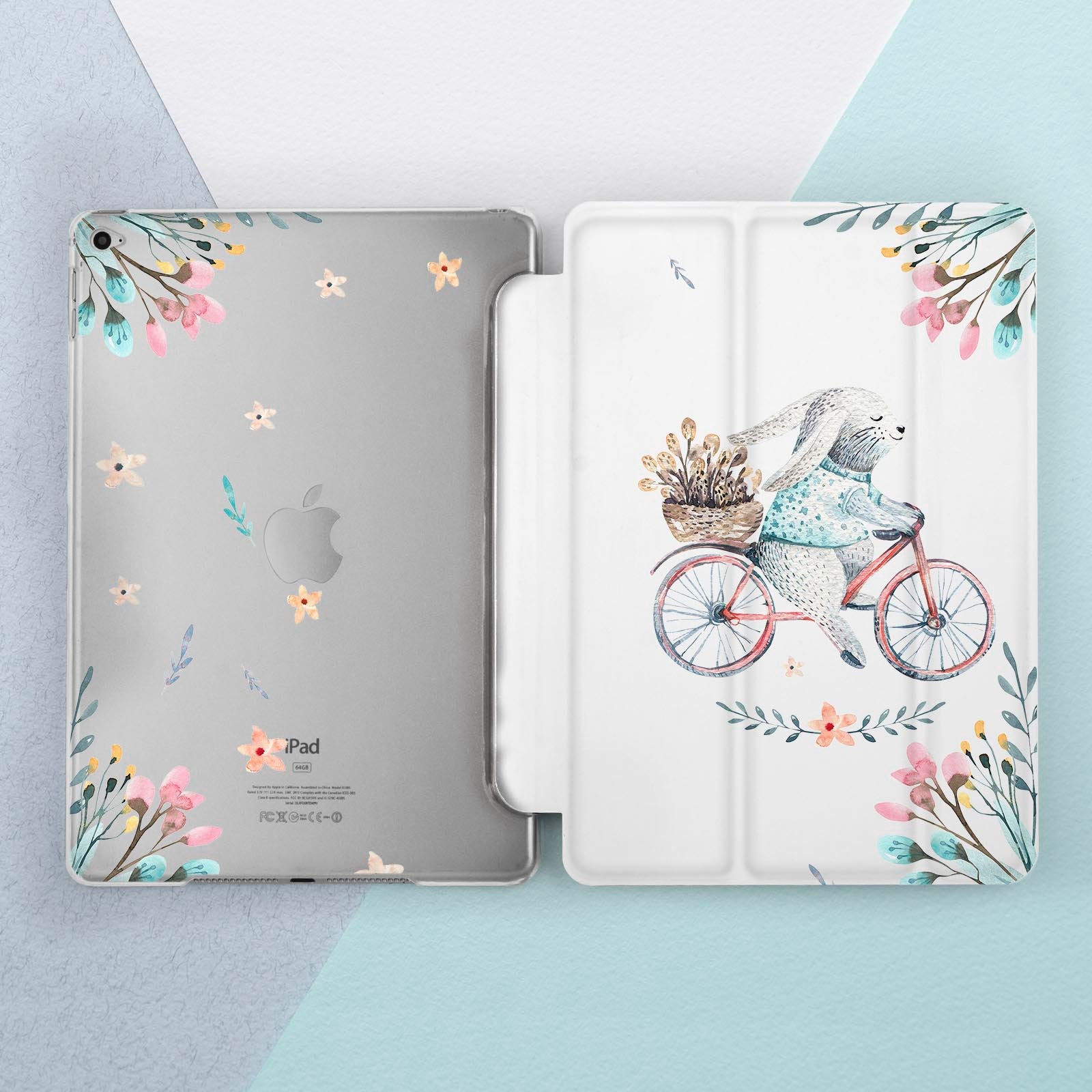 IPad Case Rabbit on Bicycle iPad Case Bunnies Flowers Kawaii