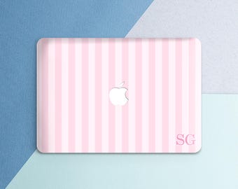 Macbook girly cover Cute custom cover Personalized Initial Pink stripes Simple Aesthetic Trendy  Gift for her Pro 16 Pro 14 Air 15 13 Neo