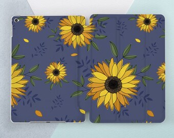 iPad case sunflower Deep blue case iPad case floral iPad smart case Yellow flowers Botanical Flower Pro 13 Air 13 Mini 7 A17 11th gen A16