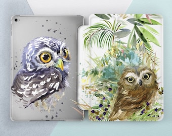 Owl iPad case Cute Bird Tropical iPad 9.7 6th 5th gen 2018 Owl Leaf Watercolor Art Girl iPad Pro 10.5 Pro 12.9 iPad Mini 4 Air 2 Smart Cover