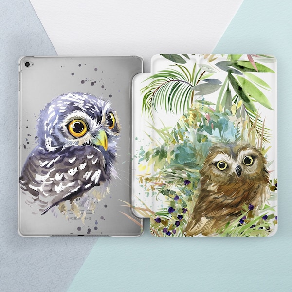 Owl iPad case Cute Bird Tropical iPad 9.7 6th 5th gen 2018 Owl Leaf Watercolor Art Girl iPad Pro 10.5 Pro 12.9 iPad Mini 4 Air 2 Smart Cover