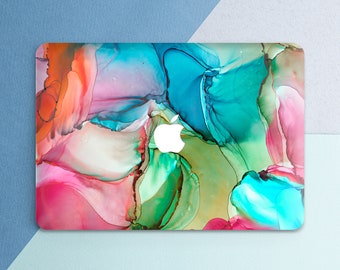 Macbook cover Summer watercolor Macbook hard case Simple Abstract Modern Teal Blue Pink Minimalist Wave Air 13 Air 15 Pro 14 Pro 16 Pro 13