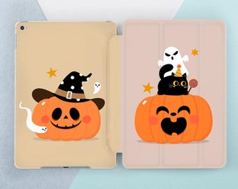 Funny spooky season iPad case pumpkin Black cat print Witchy Halloween decor Cute ghost Sweets Air 13 Pro 13 M4 Mini 7 11th gen 10 9 16 10 2