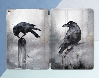 iPad case goth Watercolor raven Occult bird Simple Minimalist For him For her Nordic Witchy Air 13 11 Pro 13 11th gen A16 Mini 7 A17 10 2