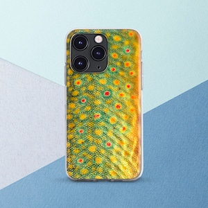 iPhone case fishing Brook trout print Phone case man Green Orange print Gift for him iPhone 14 Pro Max iPhone 15 case Fathers gift iPhone 12